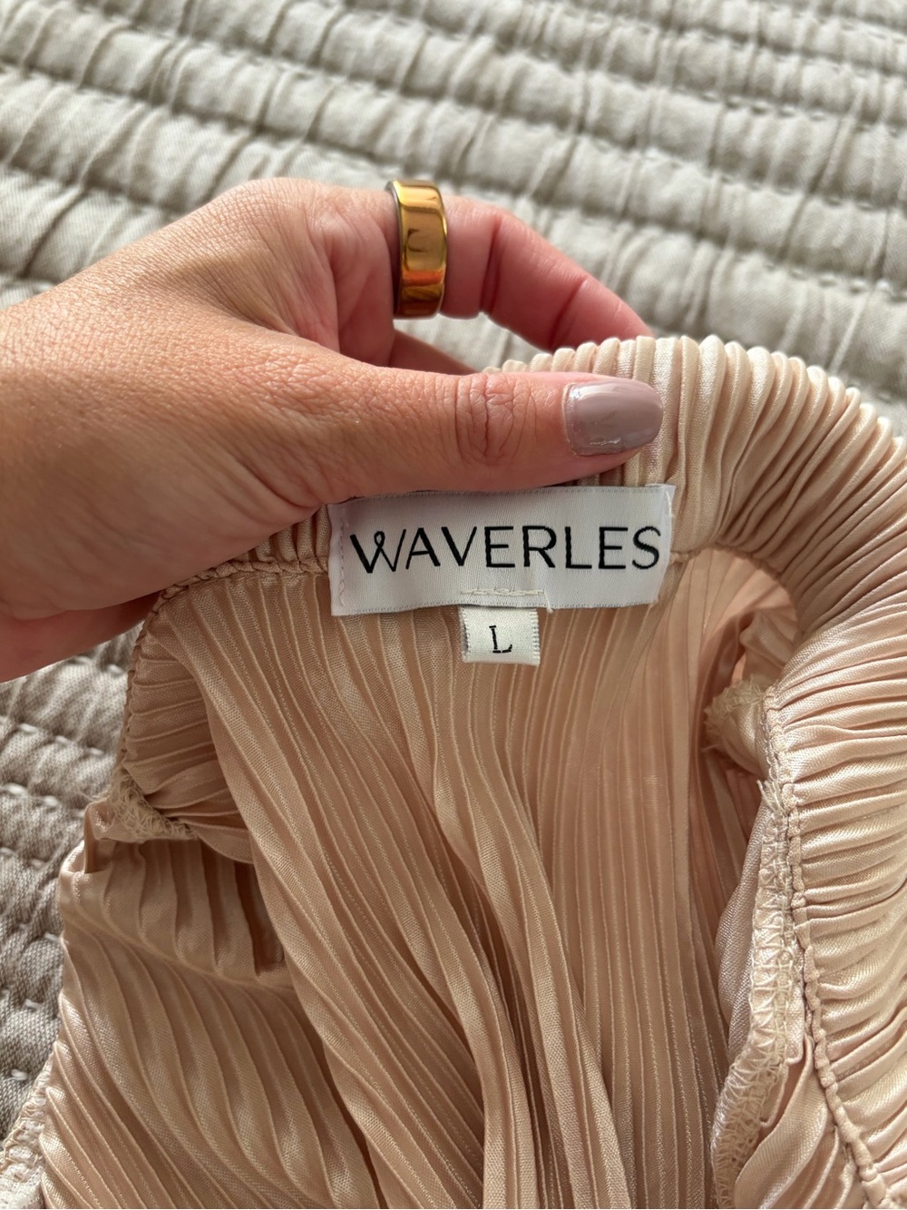 Women's Short Sleeve Satin Pajama Set - Beige - Picture 4 of 4